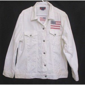 Asazy Jacket Sz L Womens American Flag White Long Sleeve